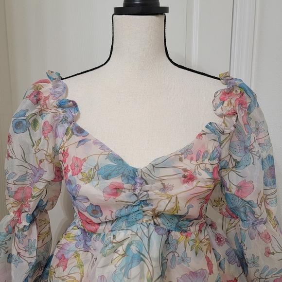 Forever 21 Size S Organza Puff Sleeve Babydoll Mini Dress, Exc. Used Condition - Picture 4 of 16